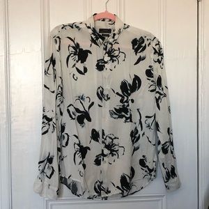 Zara Relaxed Floral Print Button Up - White (Med)